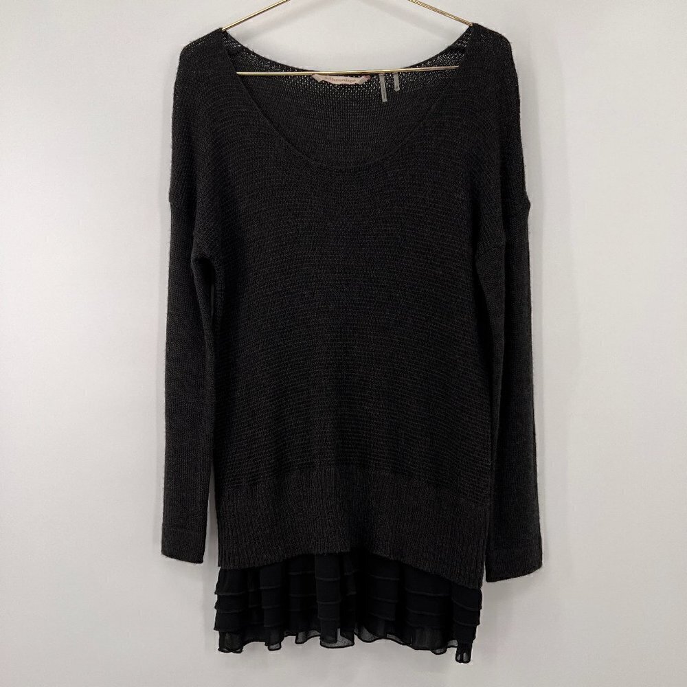 Soft‎ Surroundings Wool Blend Knit Ruffle Black Sweater/Tunic